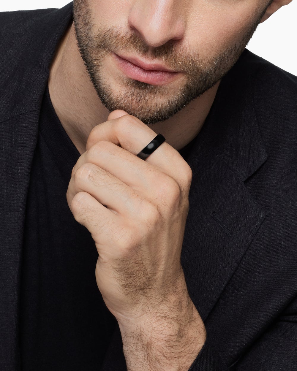 Mens DY Classic Band Ring in Black Titanium, 6mm