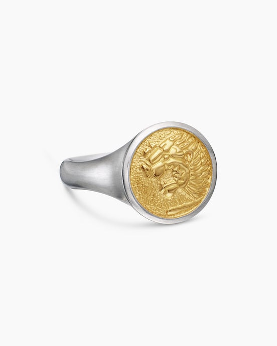 Petrvs® Lion Pinky Ring in Sterling Silver with 18ct Yellow Gold, 15mm