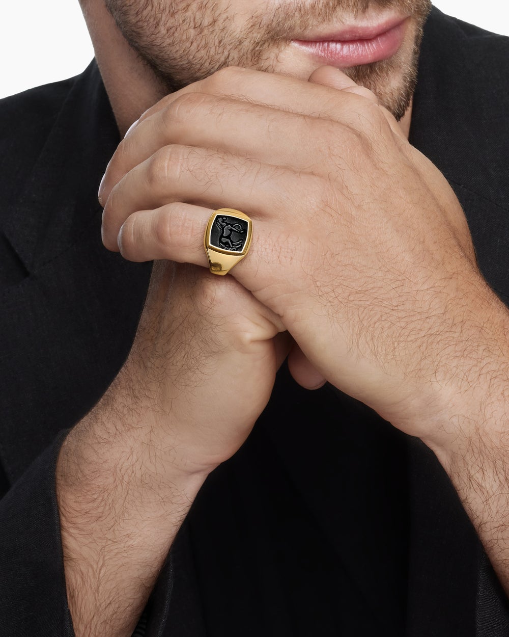Mens Petrvs Horse Pinky Ring in 18K Yellow Gold, 14.8mm