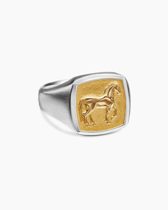 Bague pour auriculaire cheval Petrvs® en argent sterling avec or jaune 18 carats, 14,8 mm