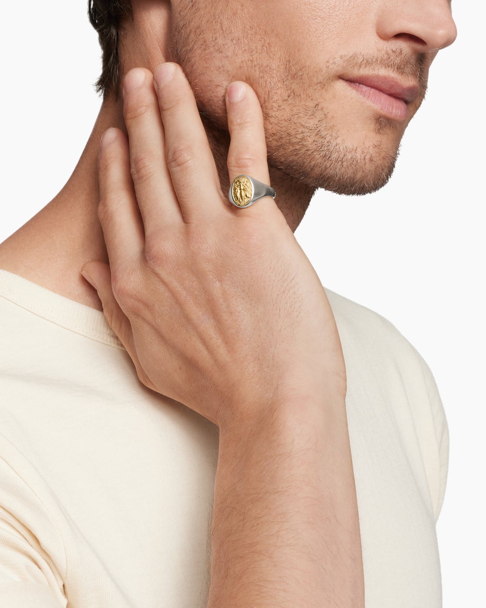 Bague pour auriculaire Abeille Petrvs en argent sterling avec or jaune 18 carats, 15,5 mm pour hommes