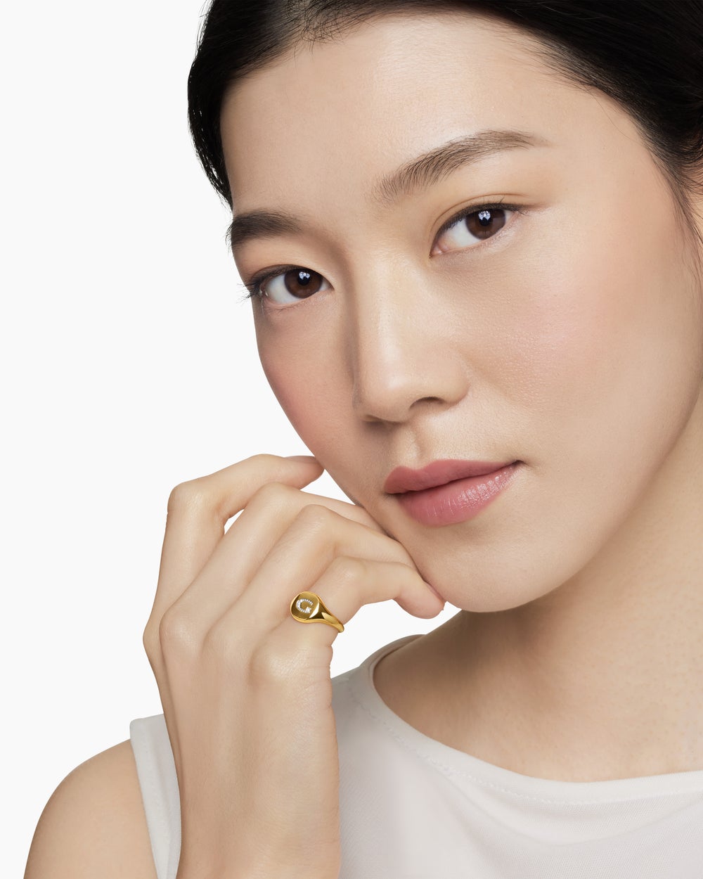 Bague pour auriculaire à initiale DY en or jaune 18 carats avec diamants, 9,8 mm pour femmes