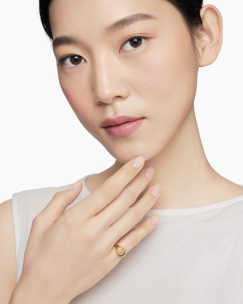 Bague pour auriculaire à initiale DY en or jaune 18 carats avec diamants, 9,8 mm pour femmes