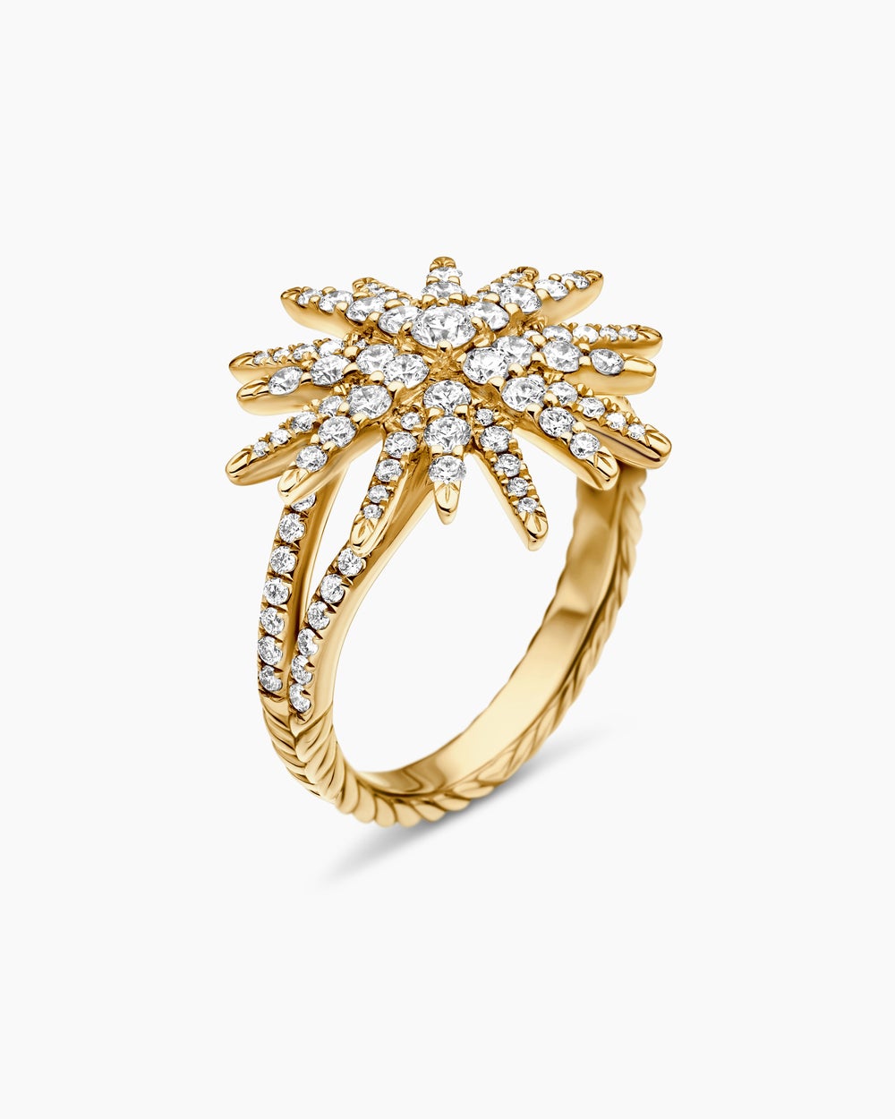 Womens Starburst Ring in 18K Yellow Gold with Diamonds, 20mm