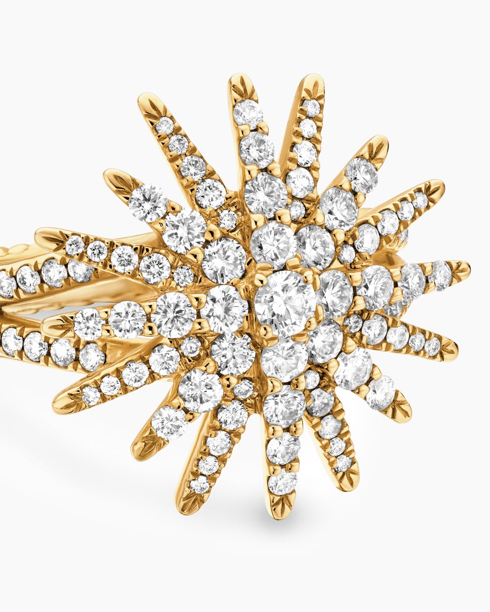 Womens Starburst Ring in 18K Yellow Gold with Diamonds, 20mm
