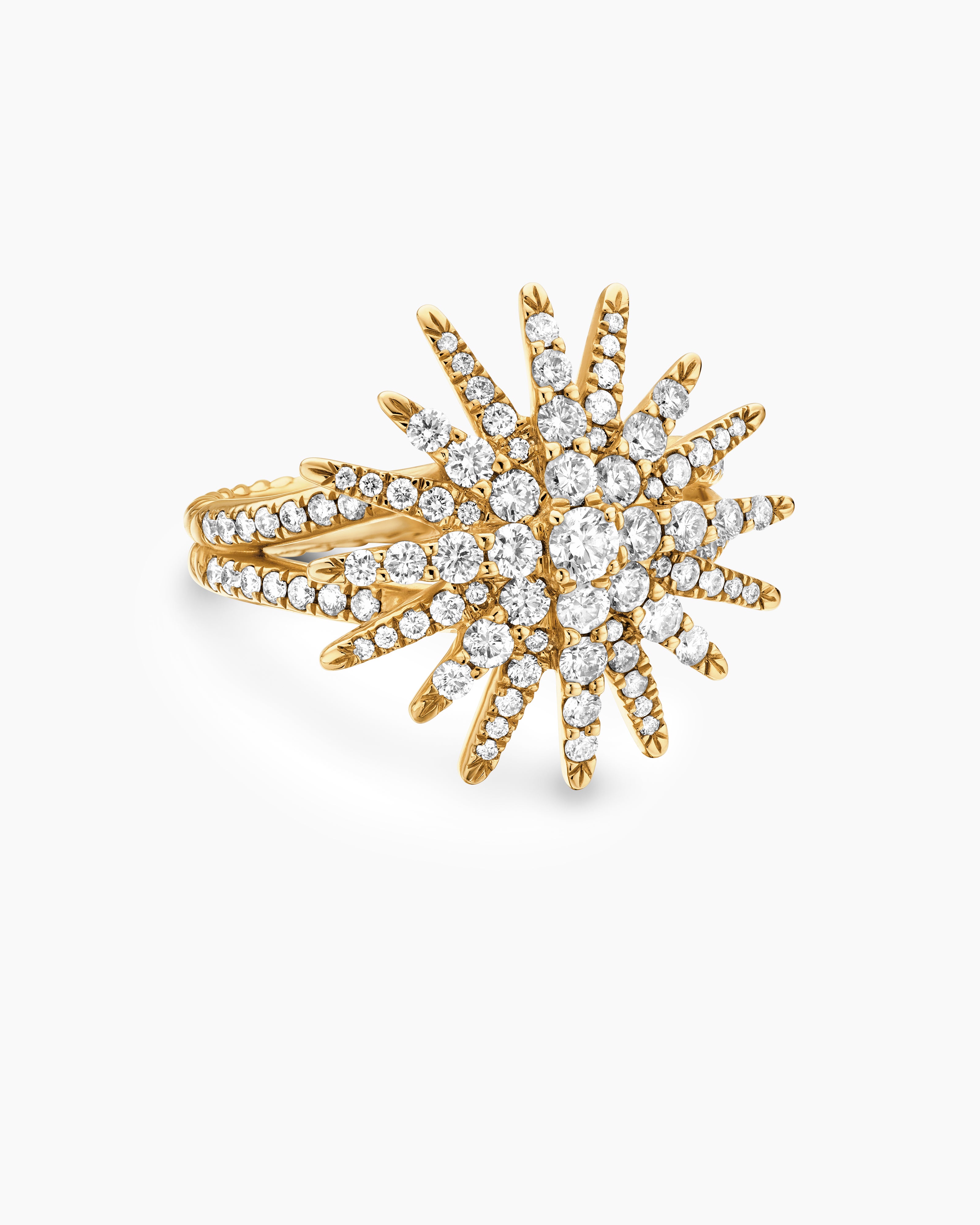 Womens Starburst Ring in 18K Yellow Gold with Diamonds, 20mm