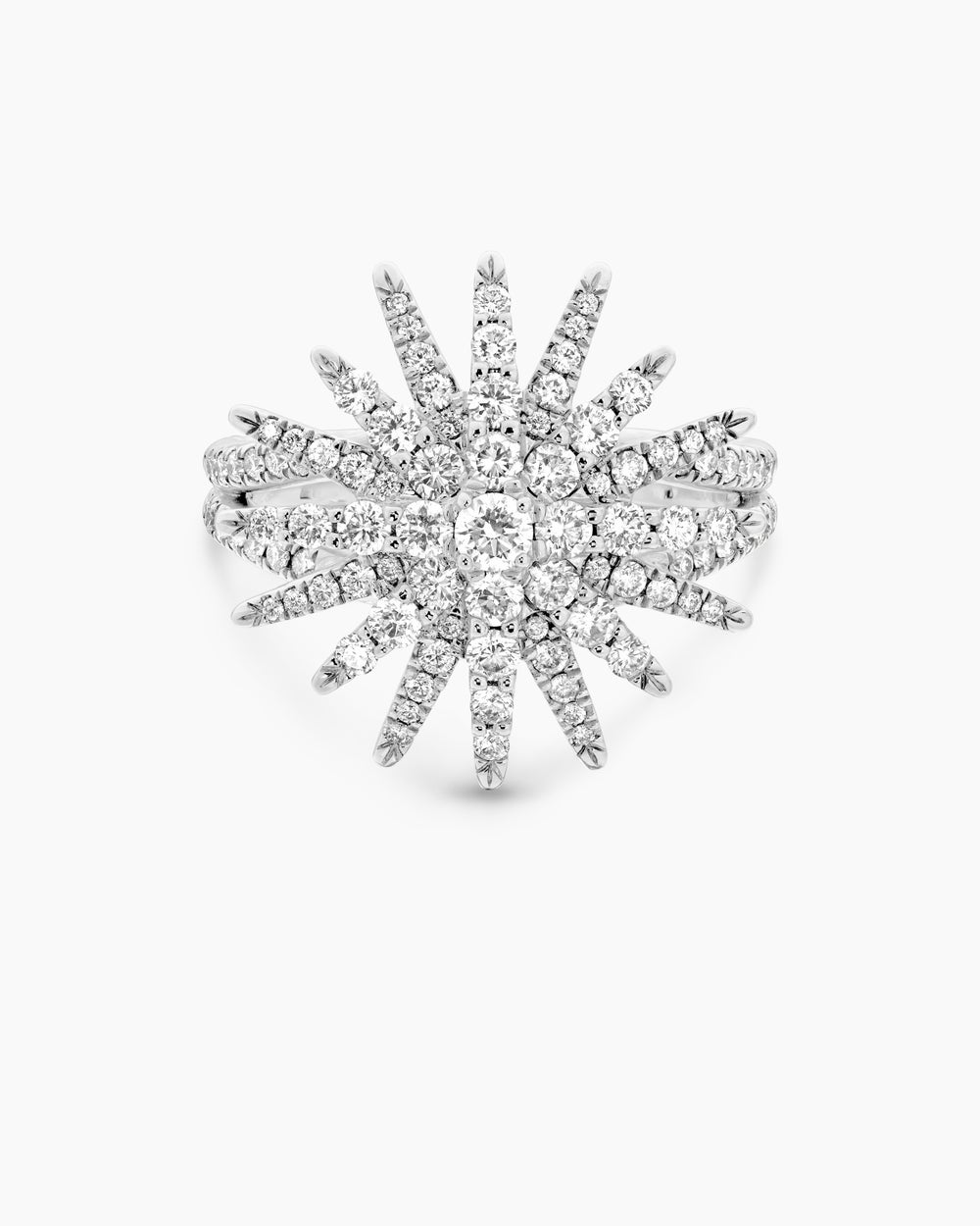 Womens Starburst Ring in 18K White Gold with Diamonds, 20mm