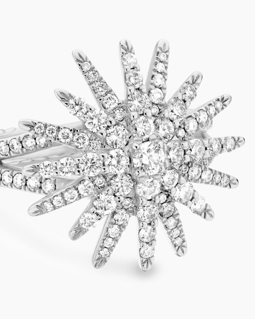 Womens Starburst Ring in 18K White Gold with Diamonds, 20mm