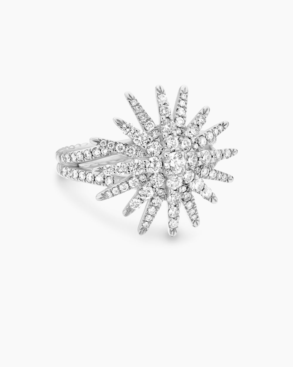 Womens Starburst Ring in 18K White Gold with Diamonds, 20mm
