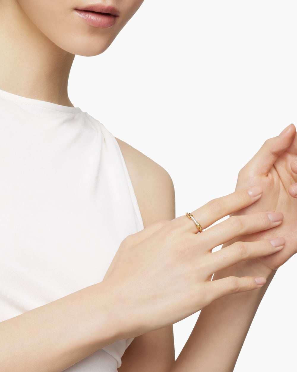 Bague Petite Helena enveloppante en or jaune 18 carats avec diamants, 4 mm pour femmes