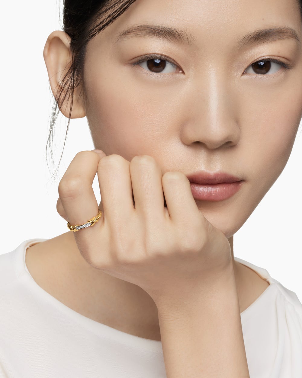Bague Petite Helena enveloppante en or jaune 18 carats avec diamants, 4 mm pour femmes
