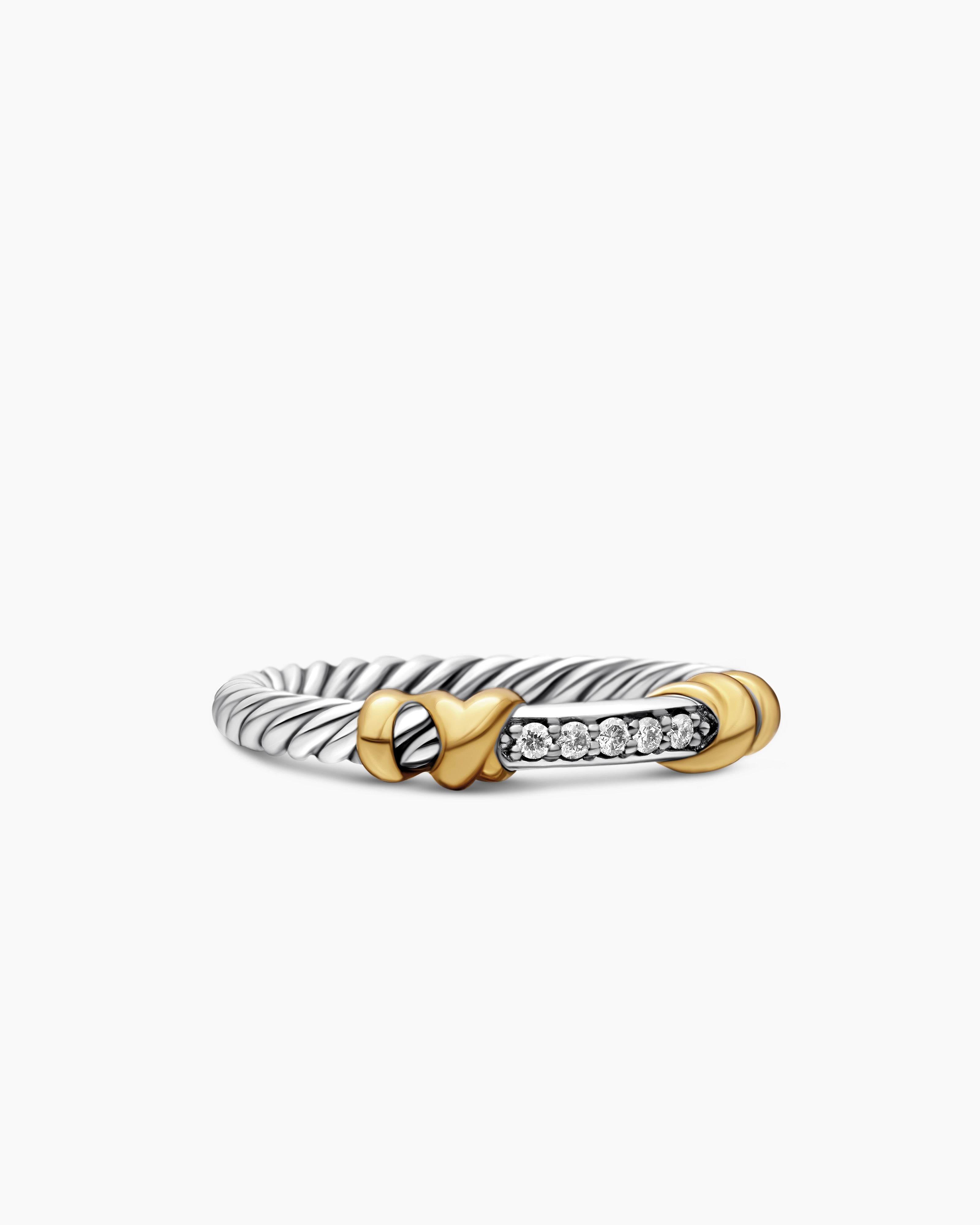 Womens Petite Helena Wrap Band Ring in Sterling Silver with 18K Yellow Gold and Diamonds, 4mm