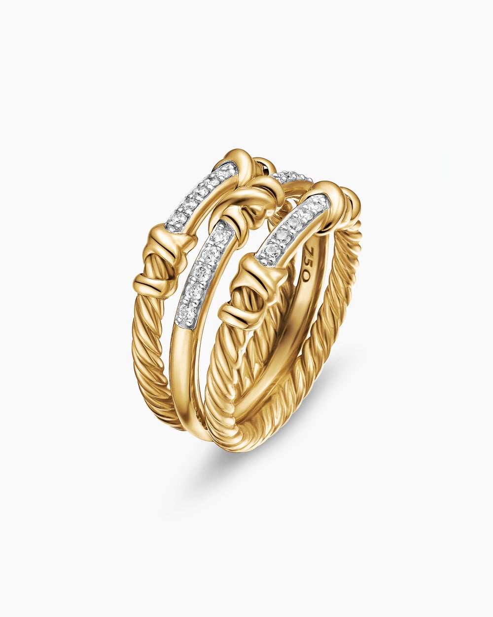 Womens Petite Helena Wrap Three Row Ring in 18K Yellow Gold with Diamonds, 12mm