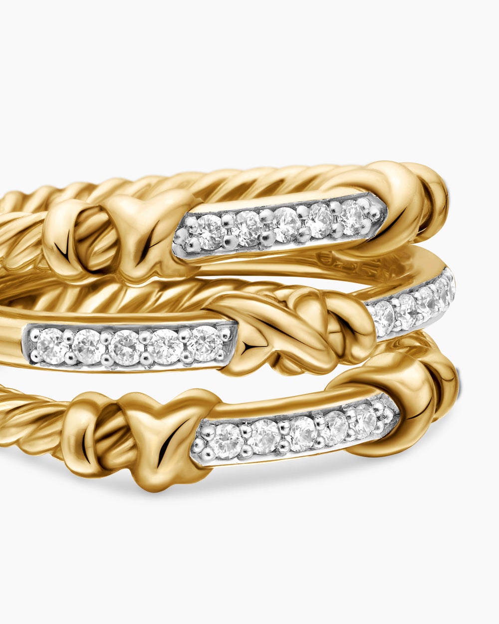 Womens Petite Helena Wrap Three Row Ring in 18K Yellow Gold with Diamonds, 12mm