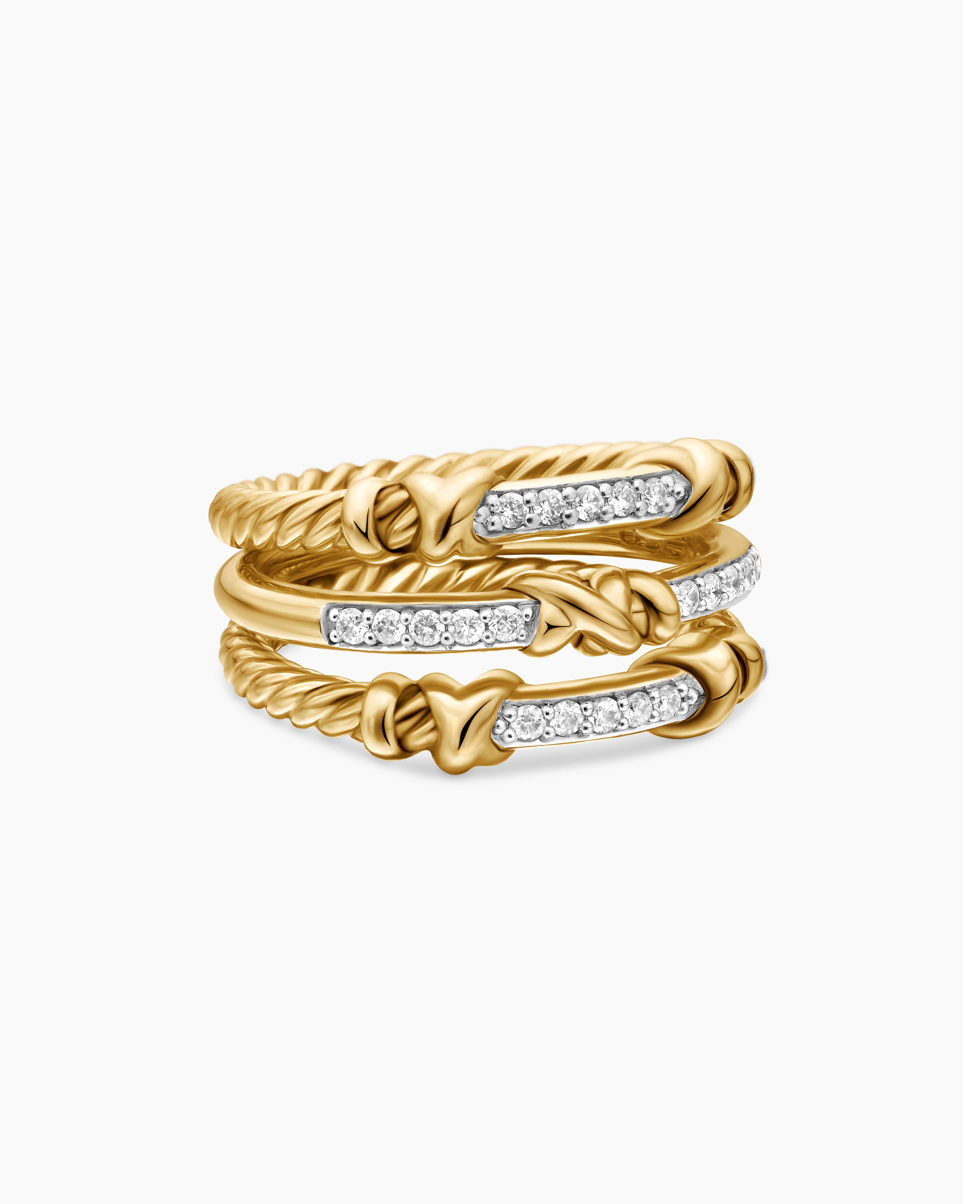 Womens Petite Helena Wrap Three Row Ring in 18K Yellow Gold with Diamonds, 12mm