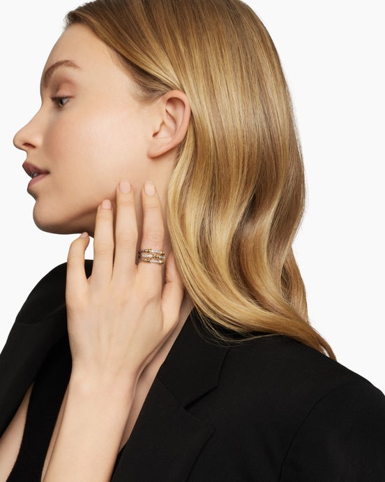 Petite Helena Wrap Three Row Ring in Sterling Silver with 18K Yellow Gold and Diamonds, 12mm