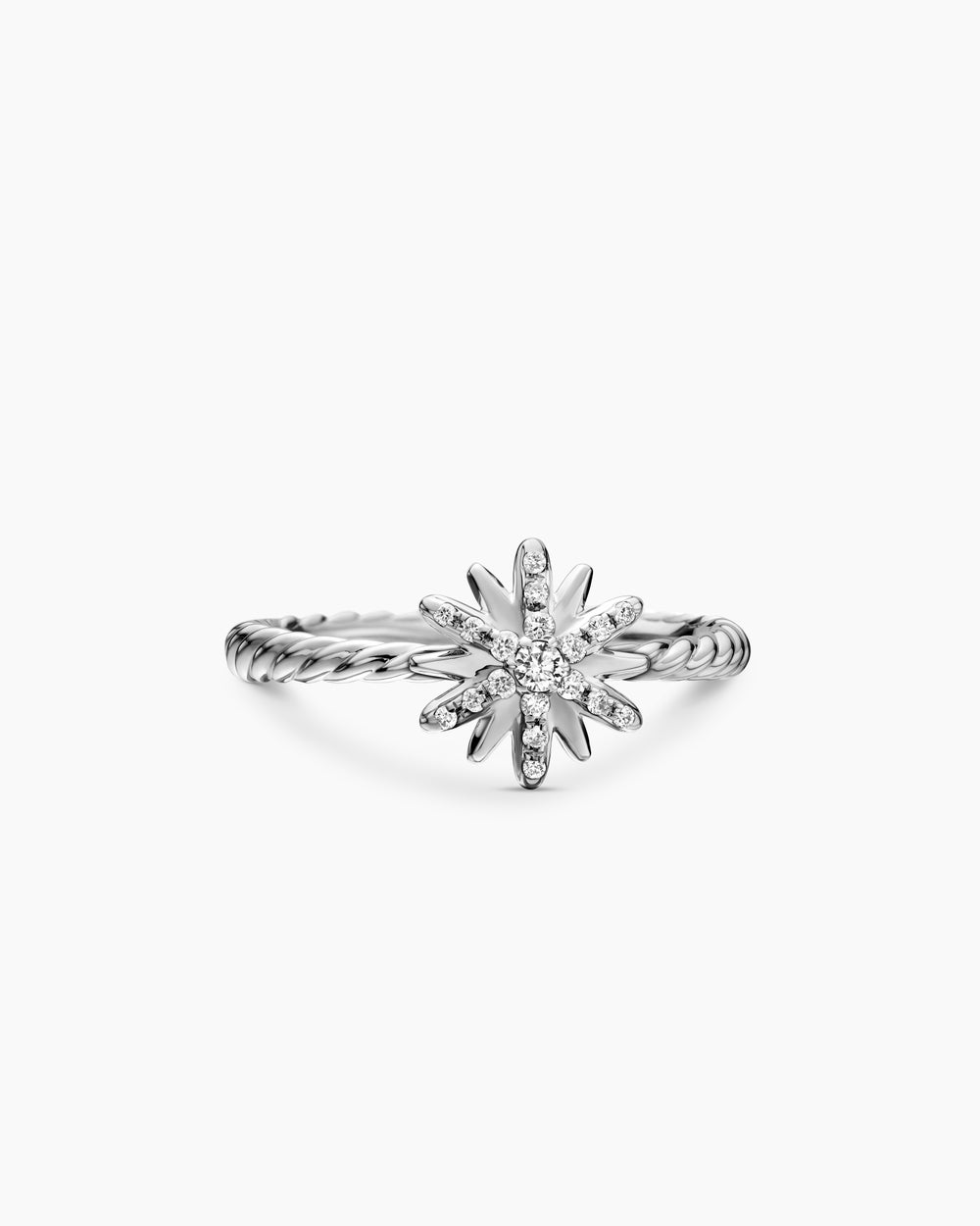 Womens Petite Starburst Ring in Sterling Silver with Diamonds, 10mm