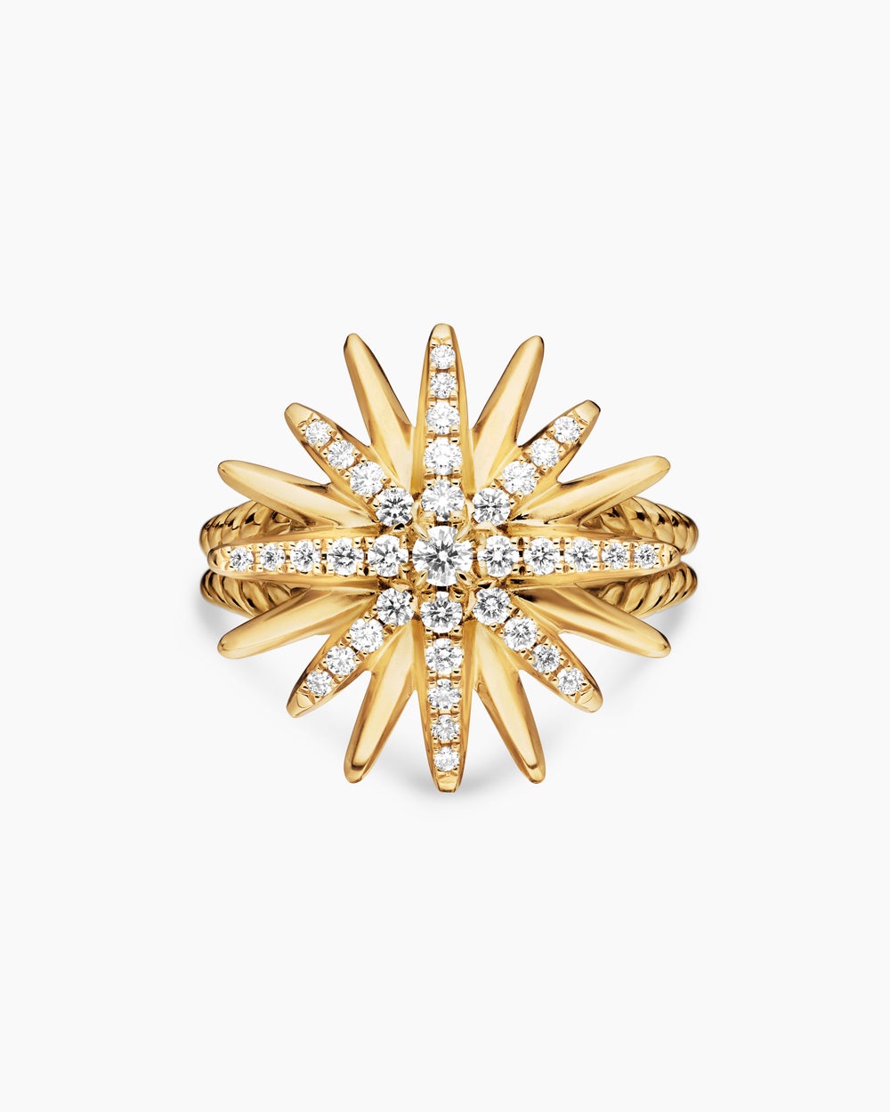 Womens Starburst Ring in 18K Yellow Gold with Diamonds, 19mm