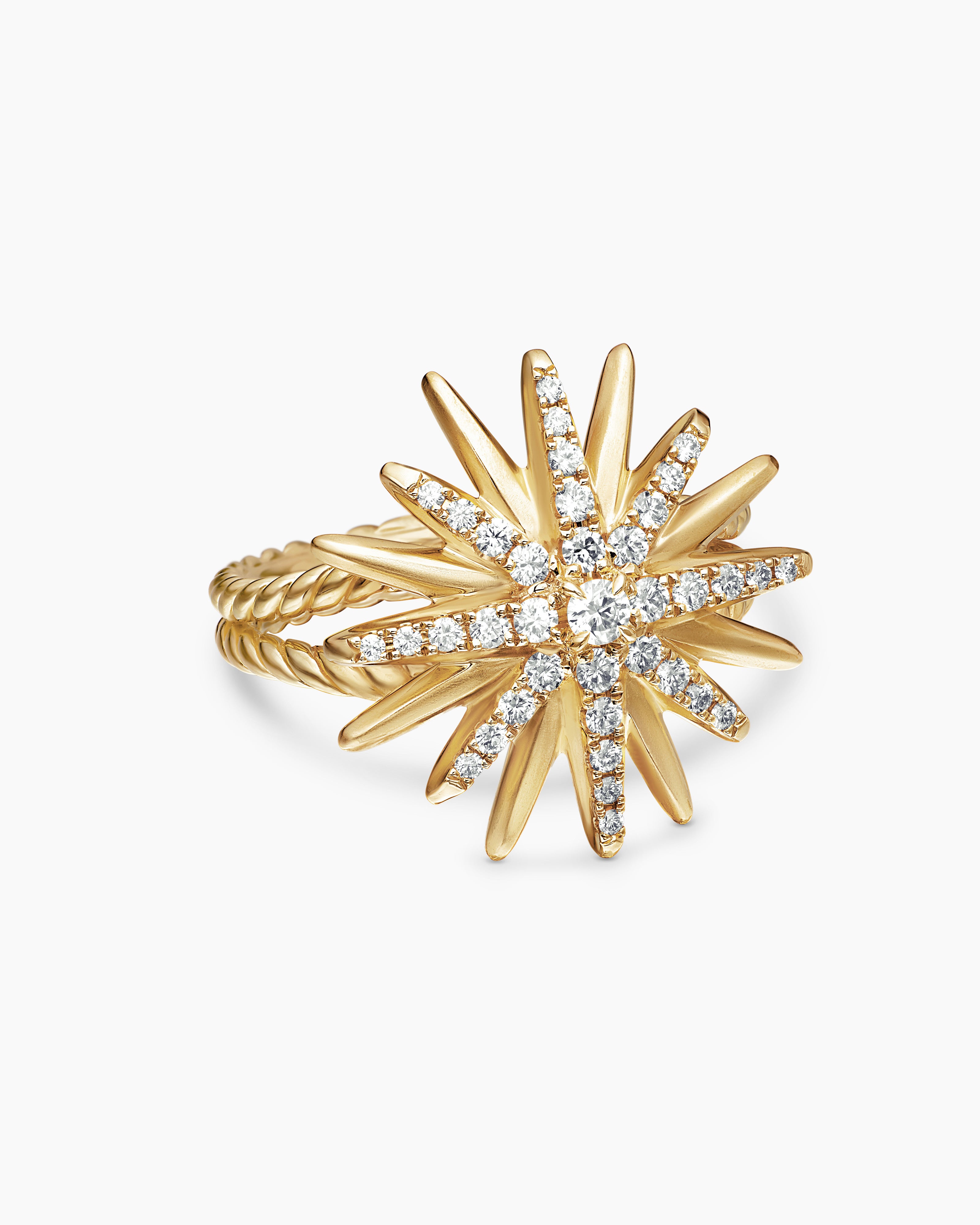 Womens Starburst Ring in 18K Yellow Gold with Diamonds, 19mm