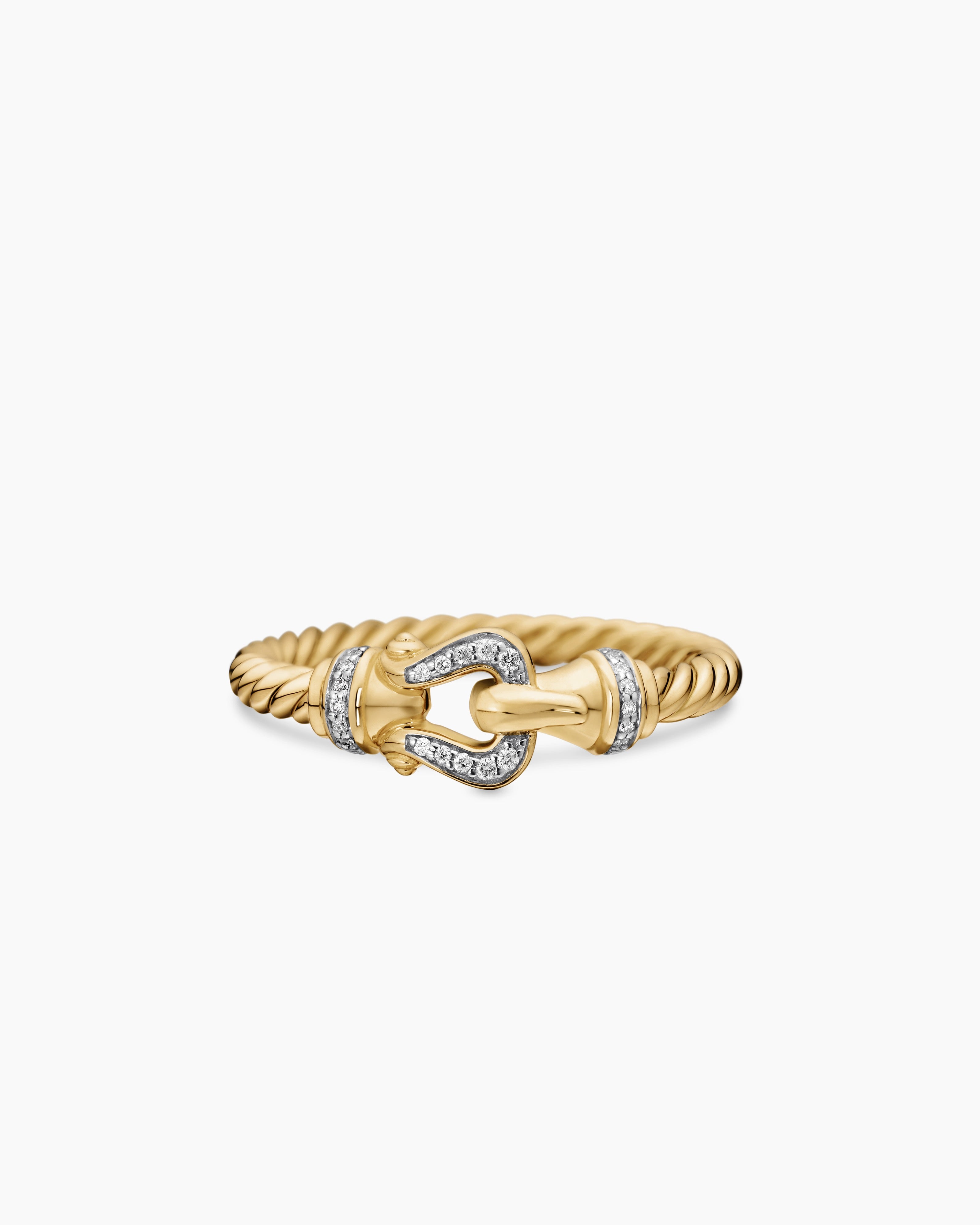 Womens Petite Buckle Ring in 18ct Yellow Gold with Diamonds, 2mm