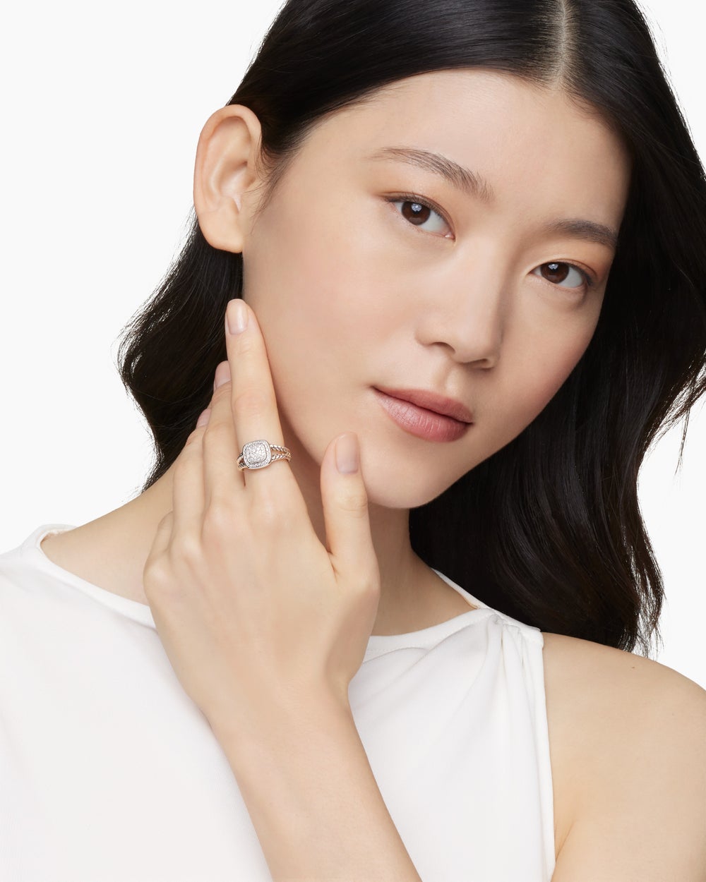 Womens Petite Albion Ring in Sterling Silver with Pavé, 7mm