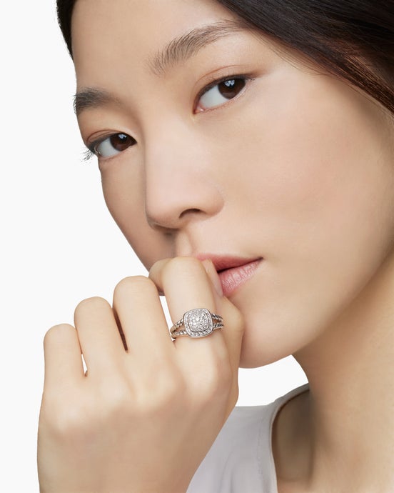 Petite Albion® Ring in Sterling Silver with Pavé Diamonds, 7mm