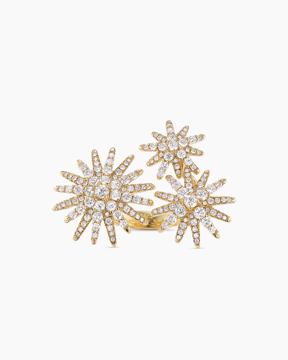 Womens Starburst Three Station Ring in 18K Yellow Gold with Diamonds, 25mm