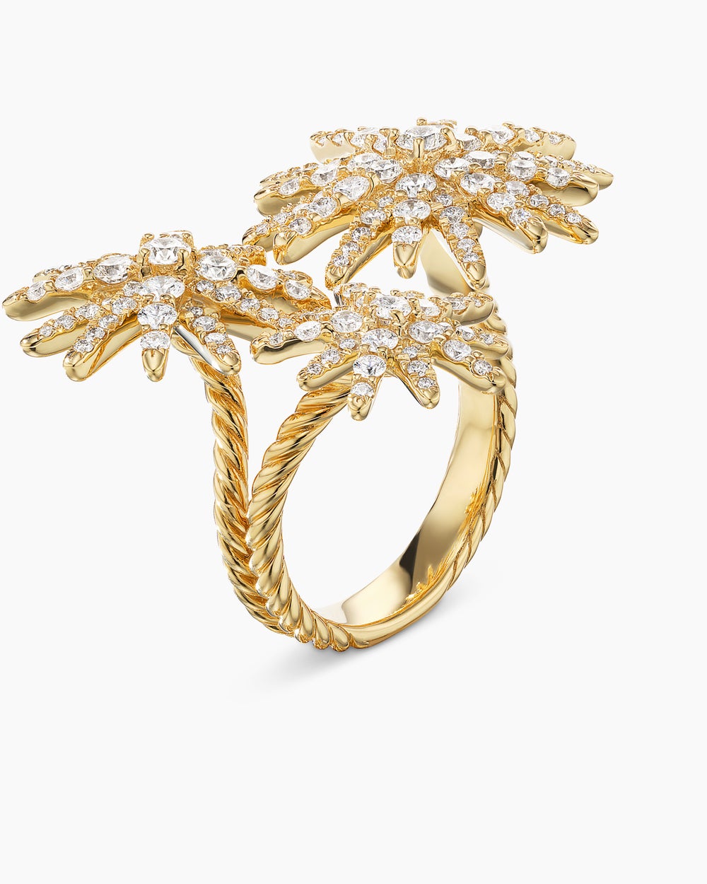 Womens Starburst Three Station Ring in 18K Yellow Gold with Diamonds, 25mm