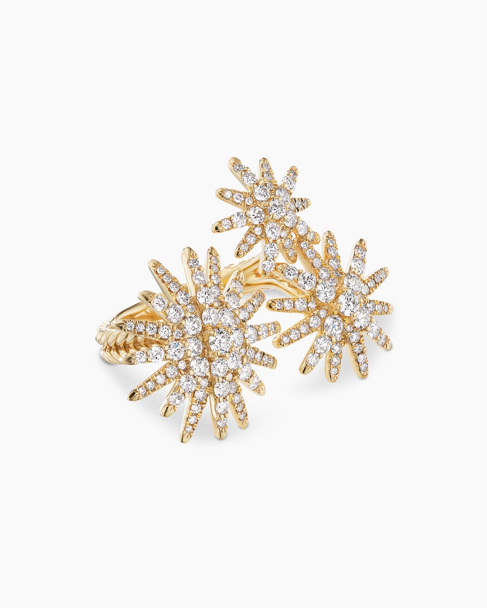 Womens Starburst Three Station Ring in 18K Yellow Gold with Diamonds, 25mm