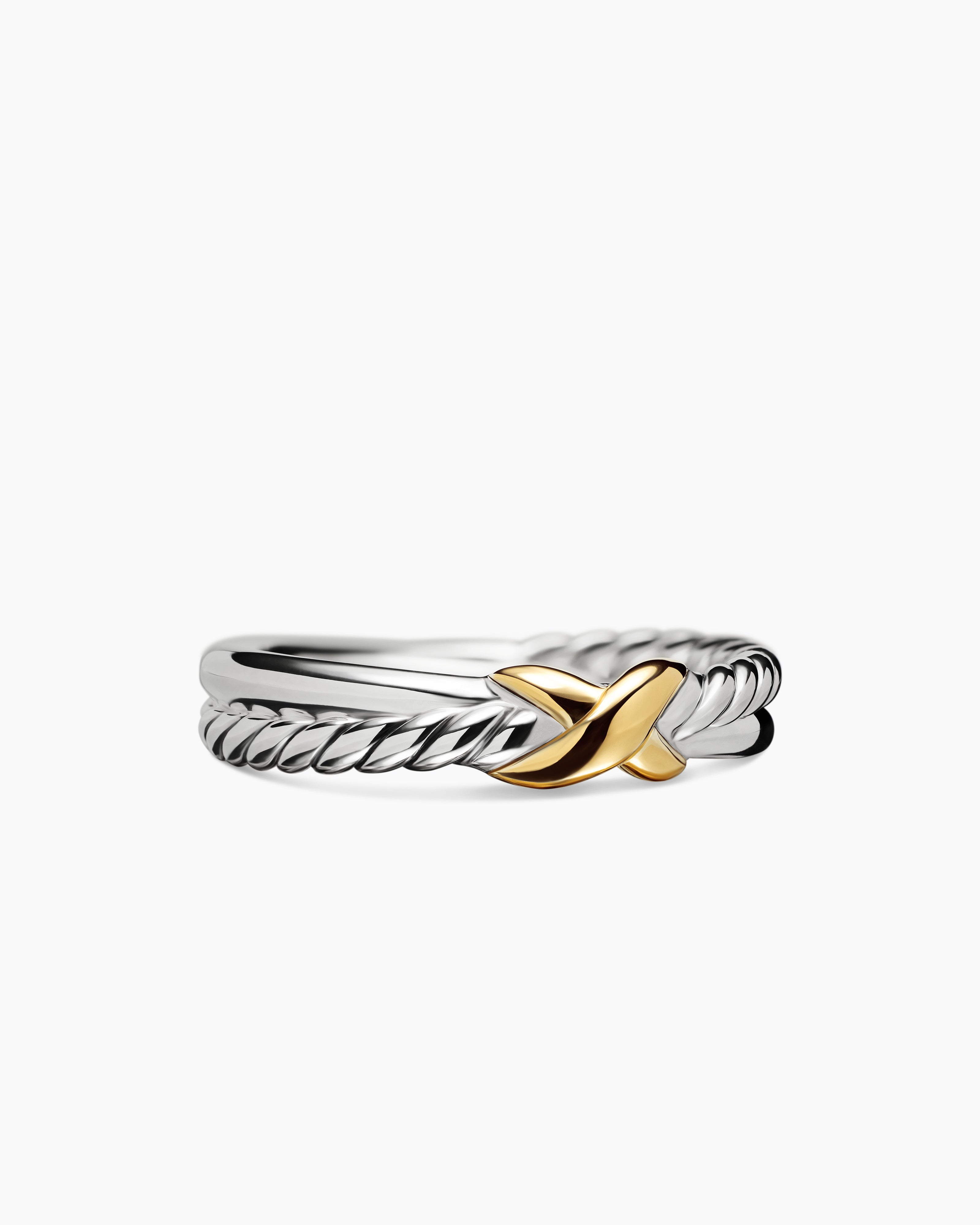 Womens Petite X Ring in Sterling Silver with 18K Yellow Gold, 4mm