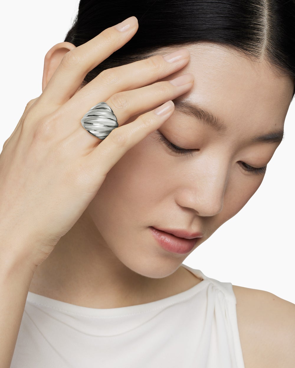 Womens Sculpted Cable Ring in Sterling Silver, 21mm