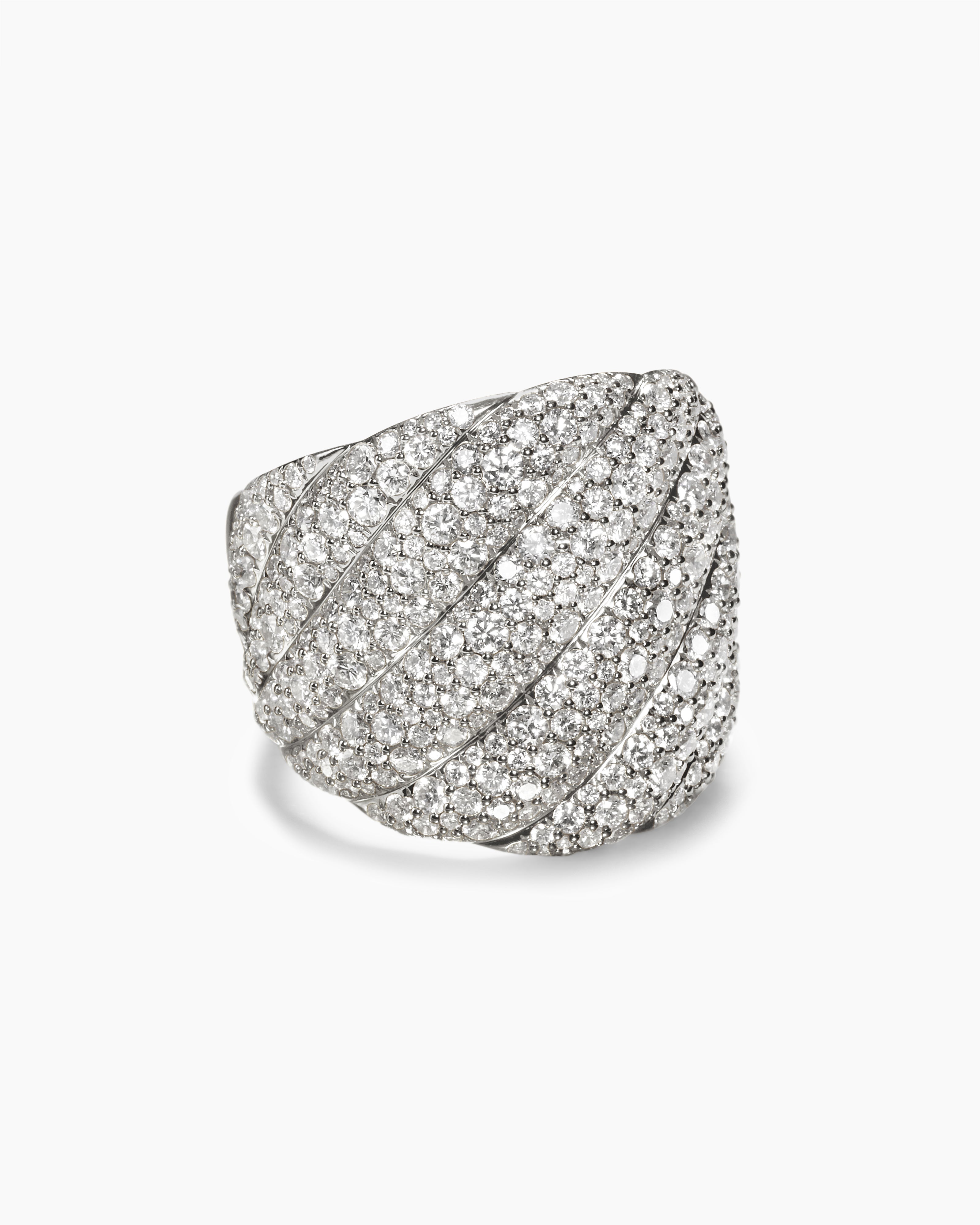 Womens Sculpted Cable Ring in 18K White Gold with Diamonds, 20mm