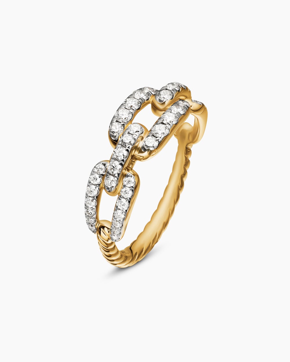 Womens Stax Chain Link Ring in 18K Yellow Gold with Diamonds, 7mm