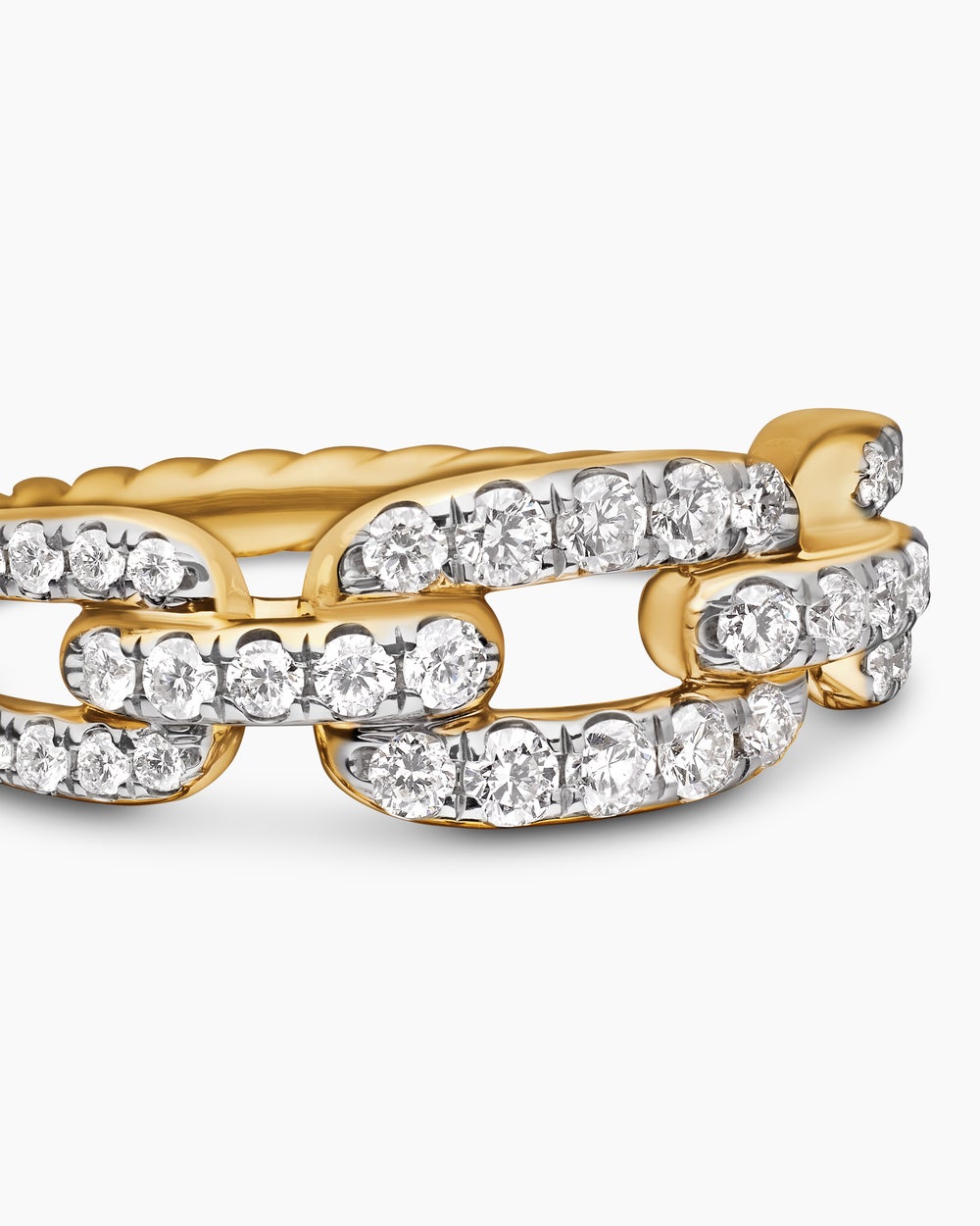 Womens Stax Chain Link Ring in 18K Yellow Gold with Diamonds, 7mm