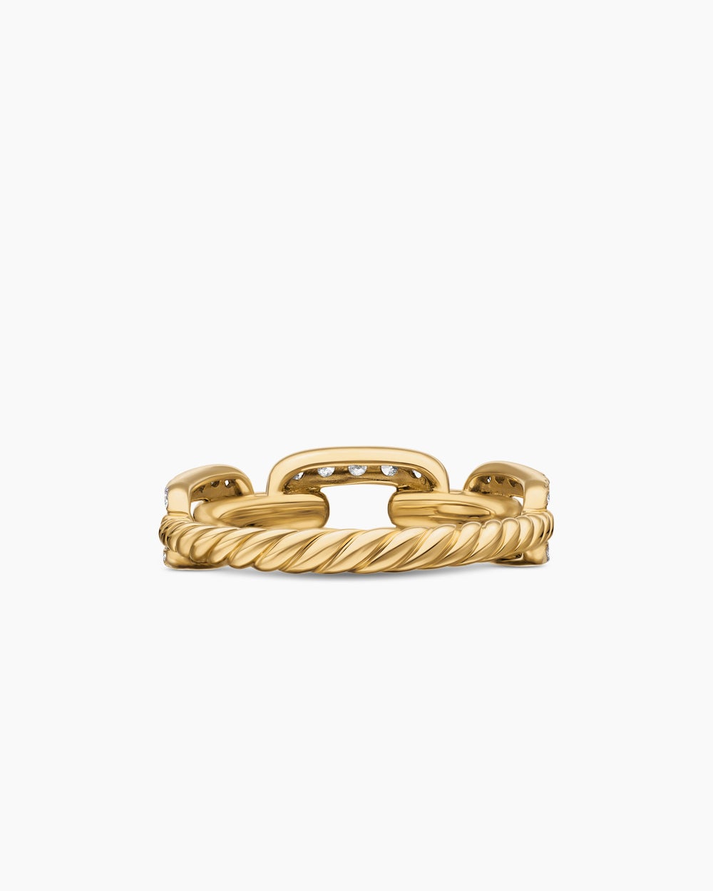 Womens Stax Chain Link Ring in 18K Yellow Gold with Diamonds, 7mm