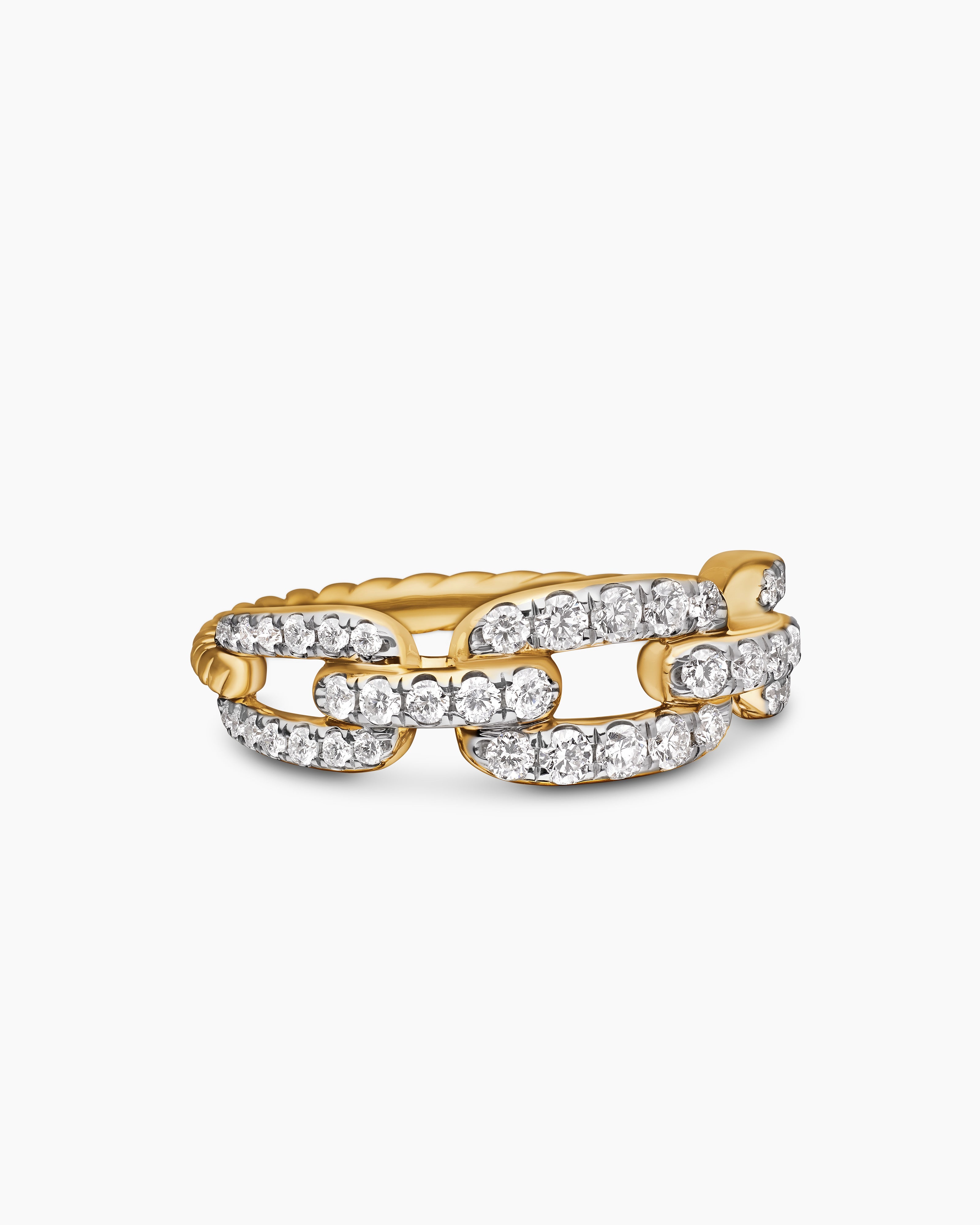 Womens Stax Chain Link Ring in 18K Yellow Gold with Diamonds, 7mm