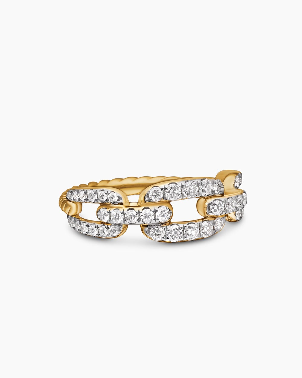 Womens Stax Chain Link Ring in 18K Yellow Gold with Diamonds, 7mm
