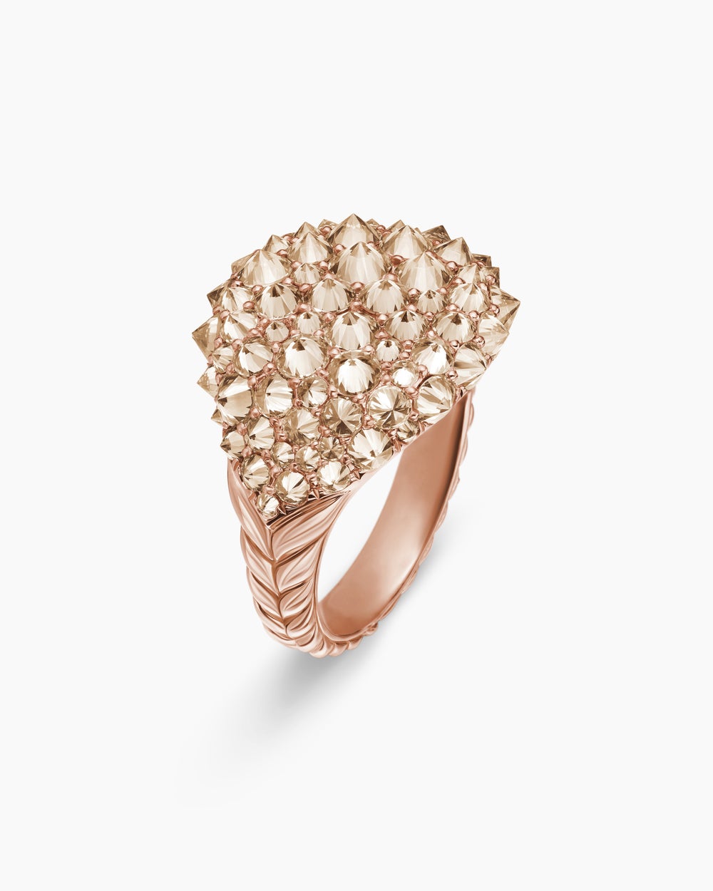 Womens Reverse Set Pavé Pinky Ring in 18K Rose Gold with Cognac Diamonds, 14mm