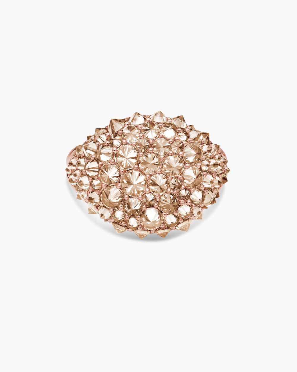 Womens Reverse Set Pavé Pinky Ring in 18K Rose Gold with Cognac Diamonds, 14mm