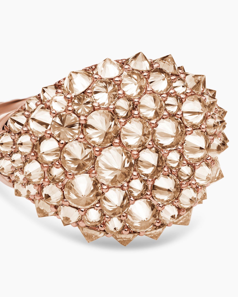 Womens Reverse Set Pavé Pinky Ring in 18K Rose Gold with Cognac Diamonds, 14mm