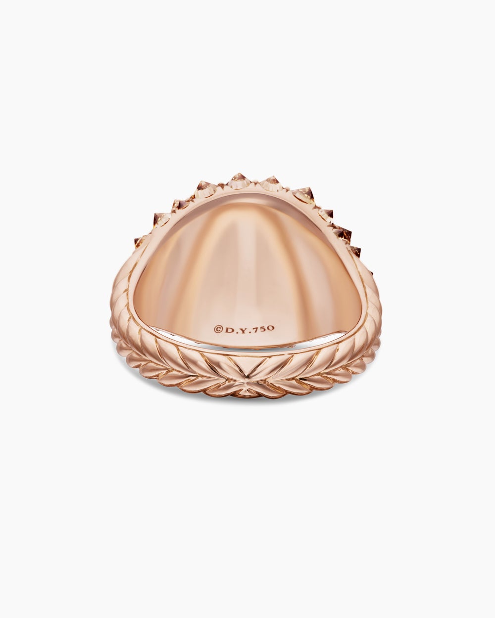 Womens Reverse Set Pavé Pinky Ring in 18K Rose Gold with Cognac Diamonds, 14mm