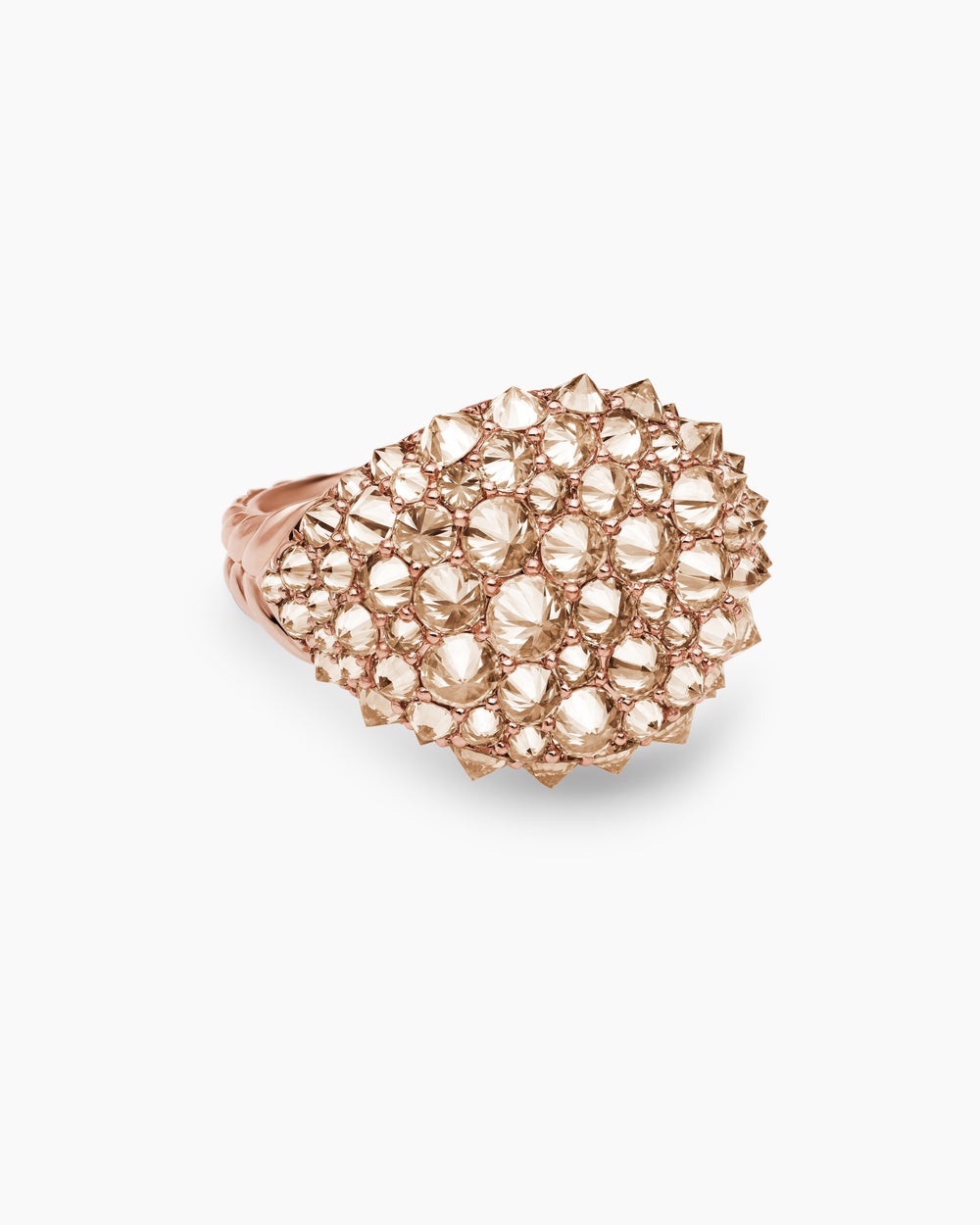 Womens Reverse Set Pavé Pinky Ring in 18K Rose Gold with Cognac Diamonds, 14mm