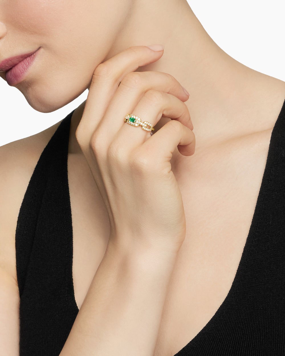 Womens Stax Chain Link Stone Ring in 18K Yellow Gold with Diamonds, 7mm