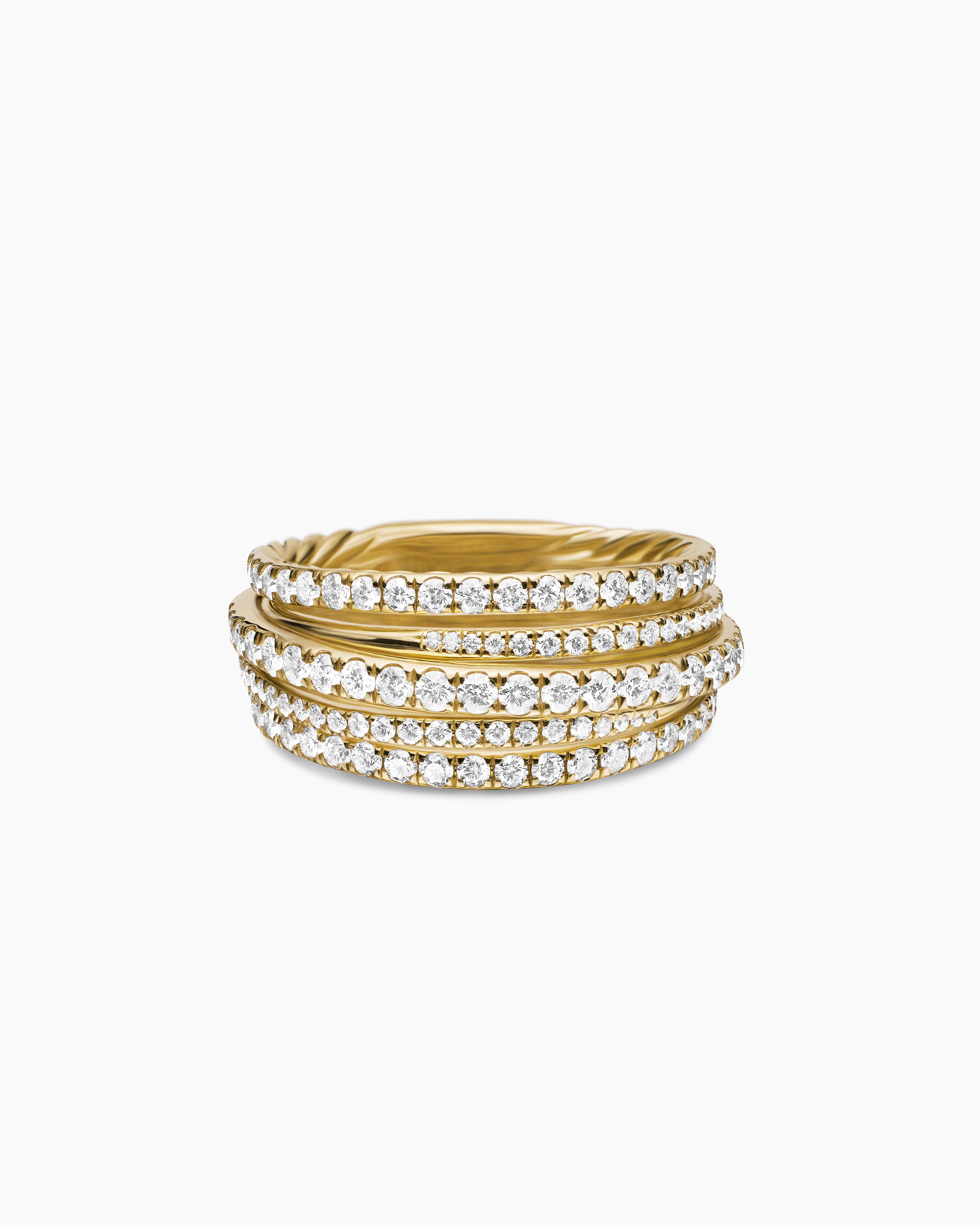 Womens Pav&eacute; Crossover Ring in 18K Yellow Gold, 11mm