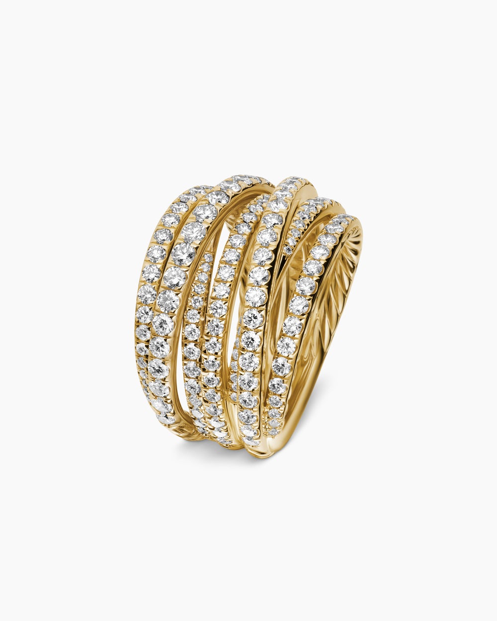 Womens Pavé Crossover Ring in 18K Yellow Gold, 16mm