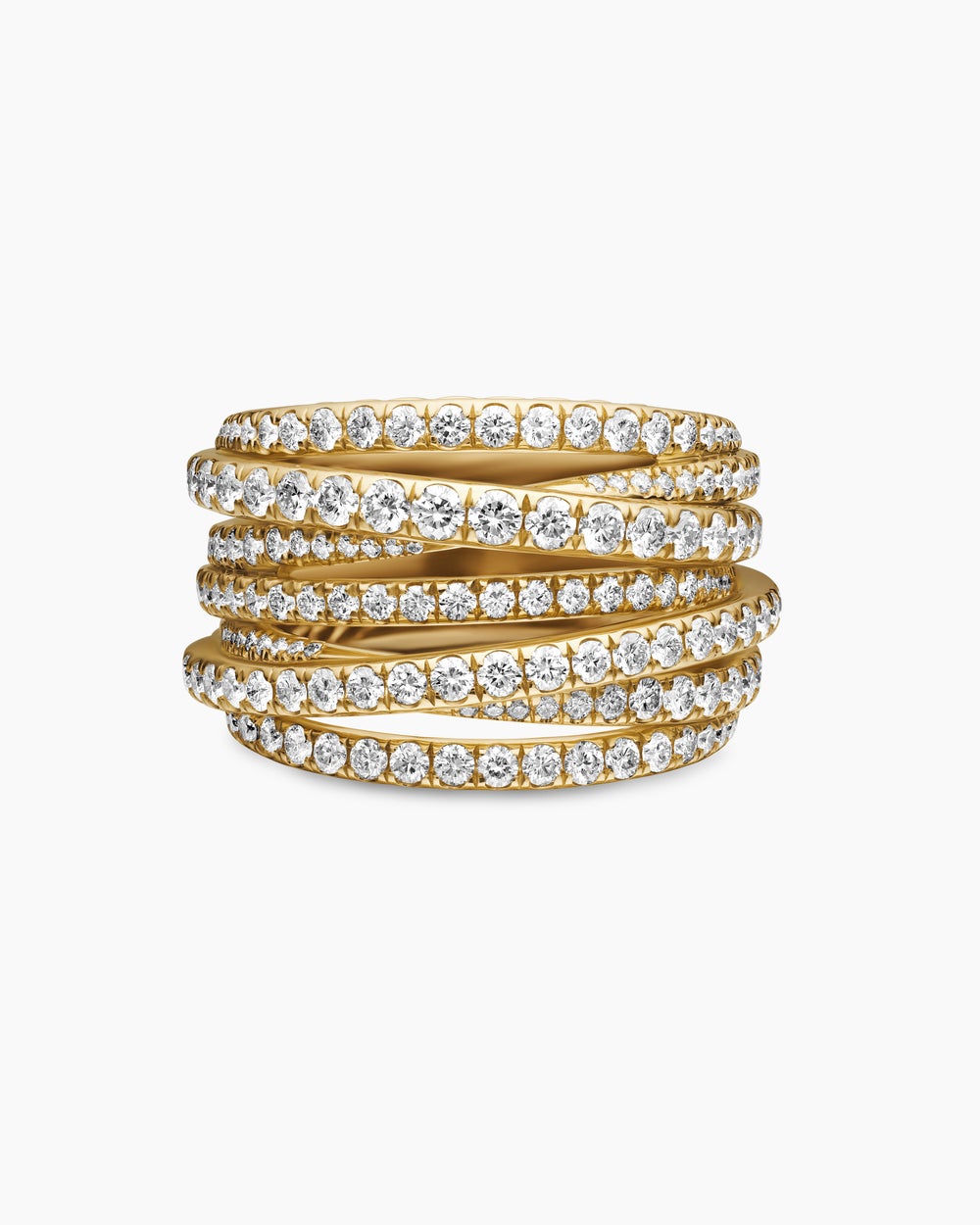 Womens Pavé Crossover Ring in 18K Yellow Gold, 16mm