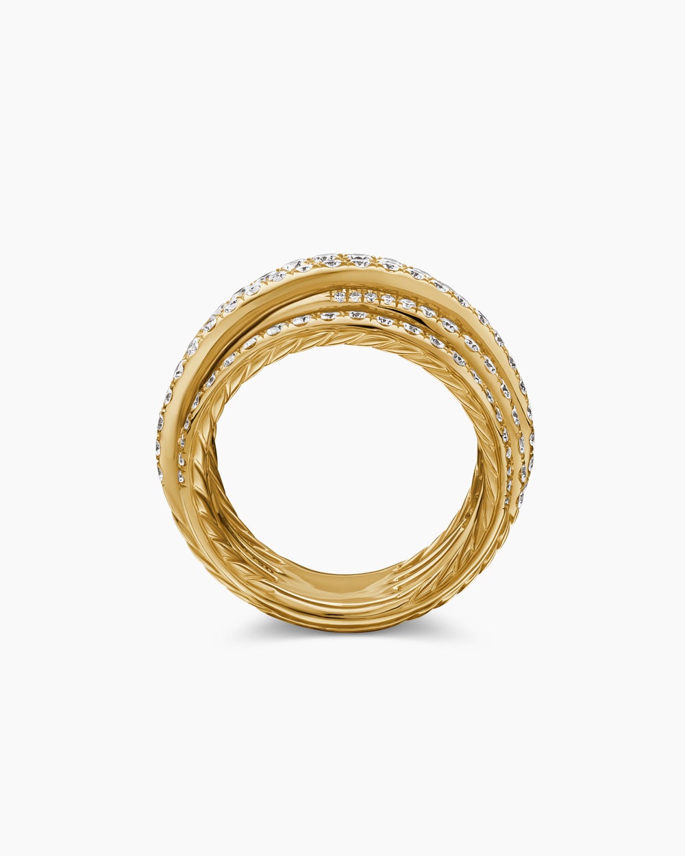 Womens Pavé Crossover Ring in 18K Yellow Gold, 16mm