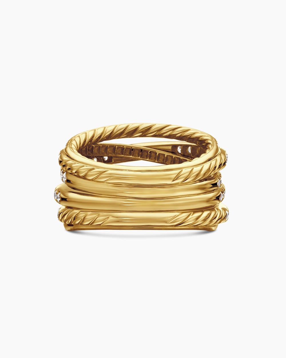 Womens Pavé Crossover Ring in 18K Yellow Gold, 16mm