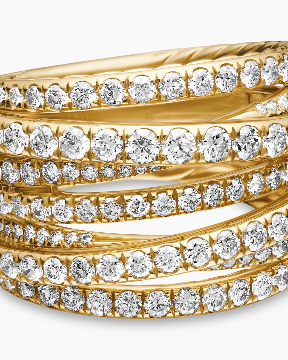 Womens Pavé Crossover Ring in 18K Yellow Gold, 16mm