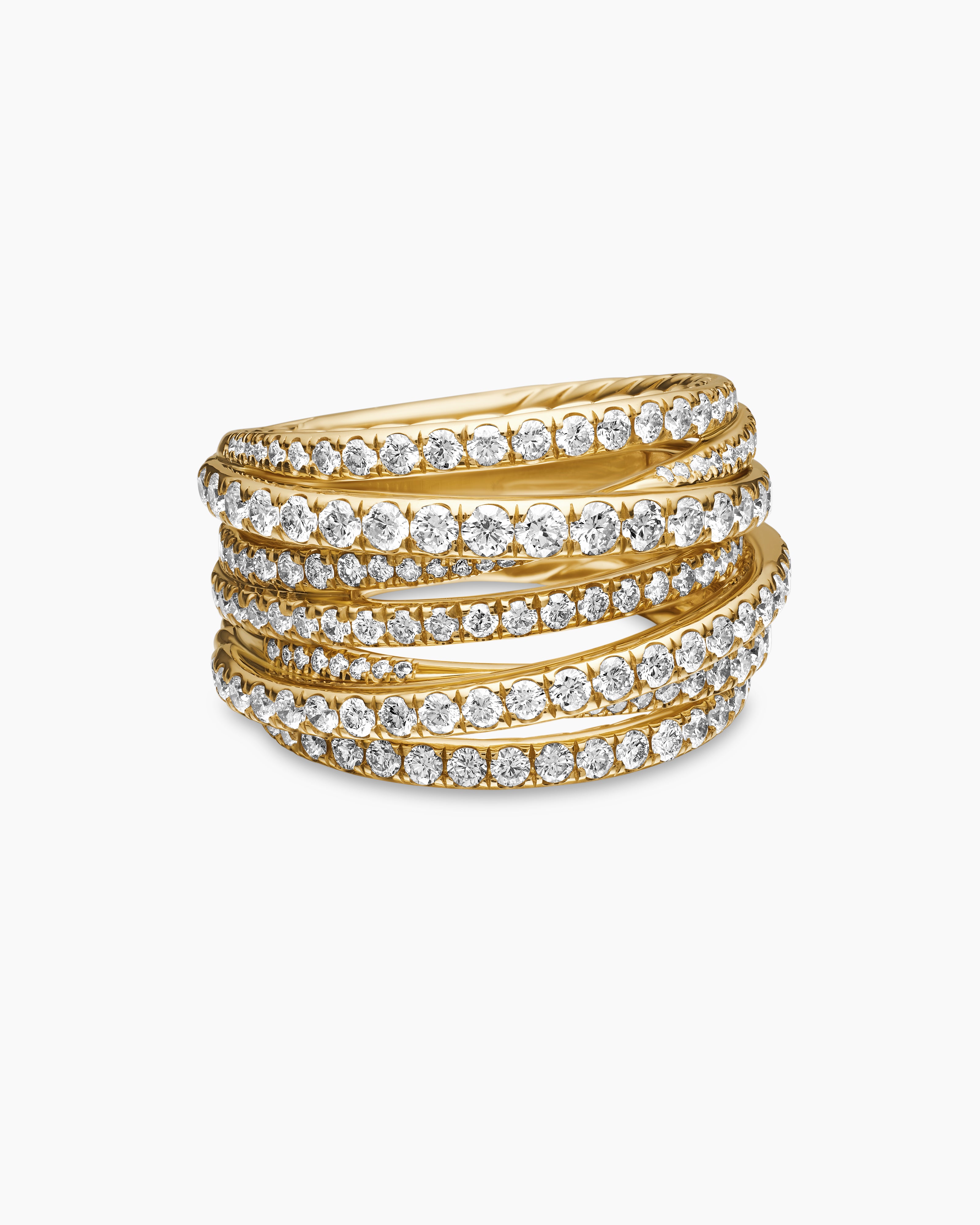 Womens Pav&eacute; Crossover Ring in 18K Yellow Gold, 16mm